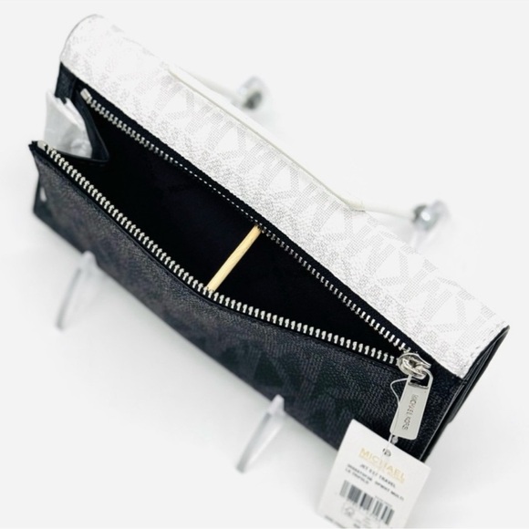 Michael Kors Rhea Medium Zip Backpack & Large Trifold Wallet Optic White Multi - Picture 11 of 13